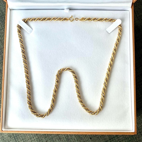 18k Solid 2 Tone White/Yellow Gold Rope Box Chain - Picture 2 of 3